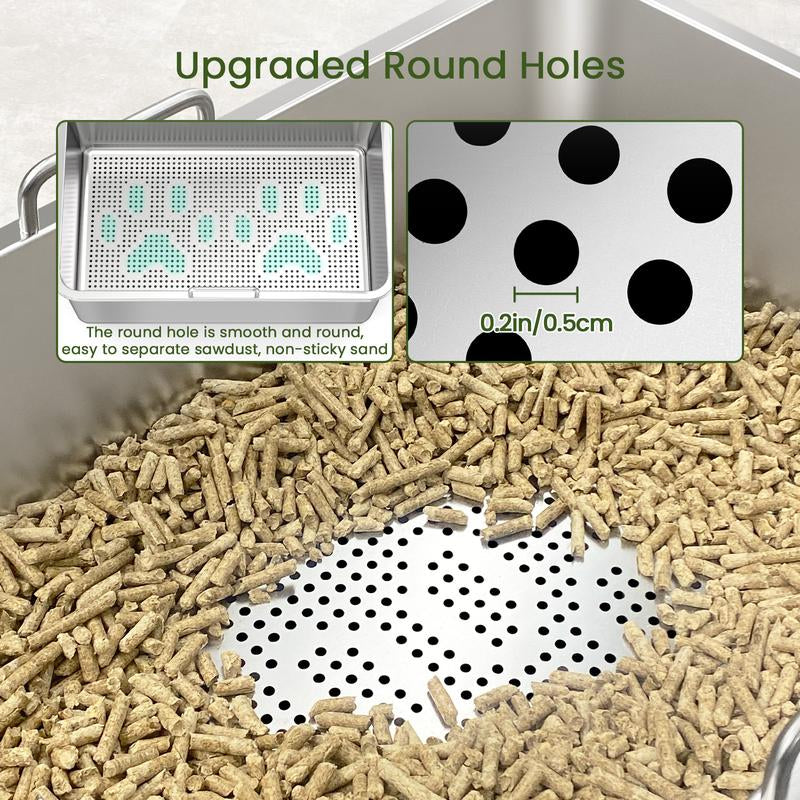 Ptlom Stainless Steel Sifting Litter Box,Sifting Cat Litter Box for Wood Pine Pellets,Odor Control,Easy to Clean,Sifter System,Scoop Tray Pet Supplies