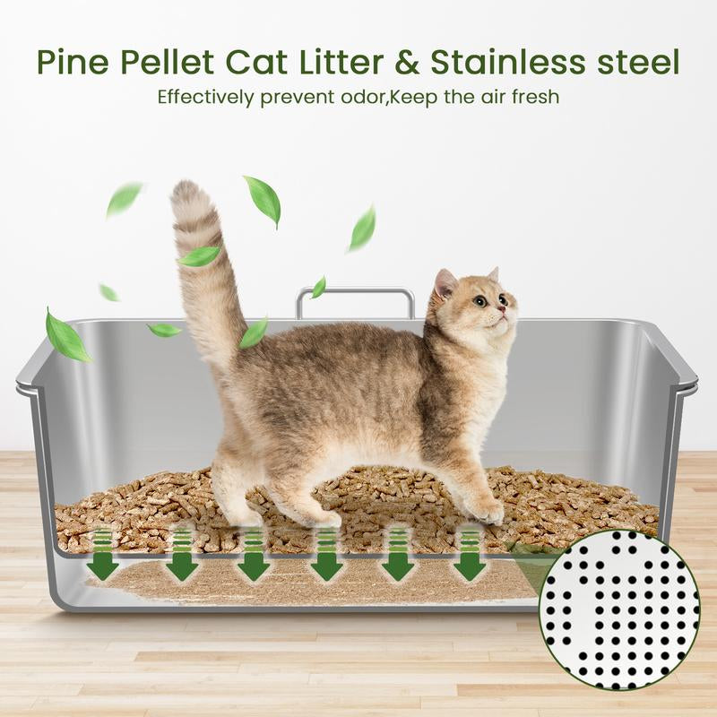 Ptlom Stainless Steel Sifting Litter Box,Sifting Cat Litter Box for Wood Pine Pellets,Odor Control,Easy to Clean,Sifter System,Scoop Tray Pet Supplies